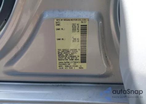 2017 Nissan Altima 2.5 Sr from USA, damaged, VIN 1N4AL3AP9HC279845